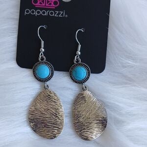 Paparazzi Turquoise and Silver Textured Earrings
